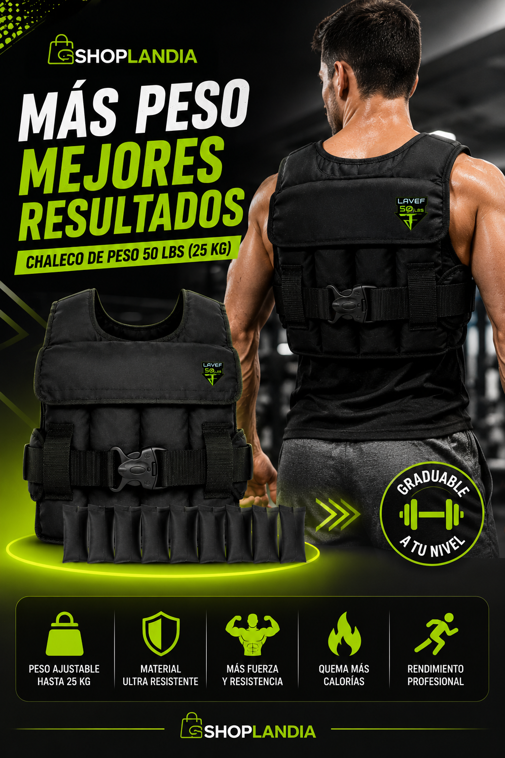 Chaleco de Peso Graduable 50 Lbs para Gym, CrossFit y Entrenamiento Funcional