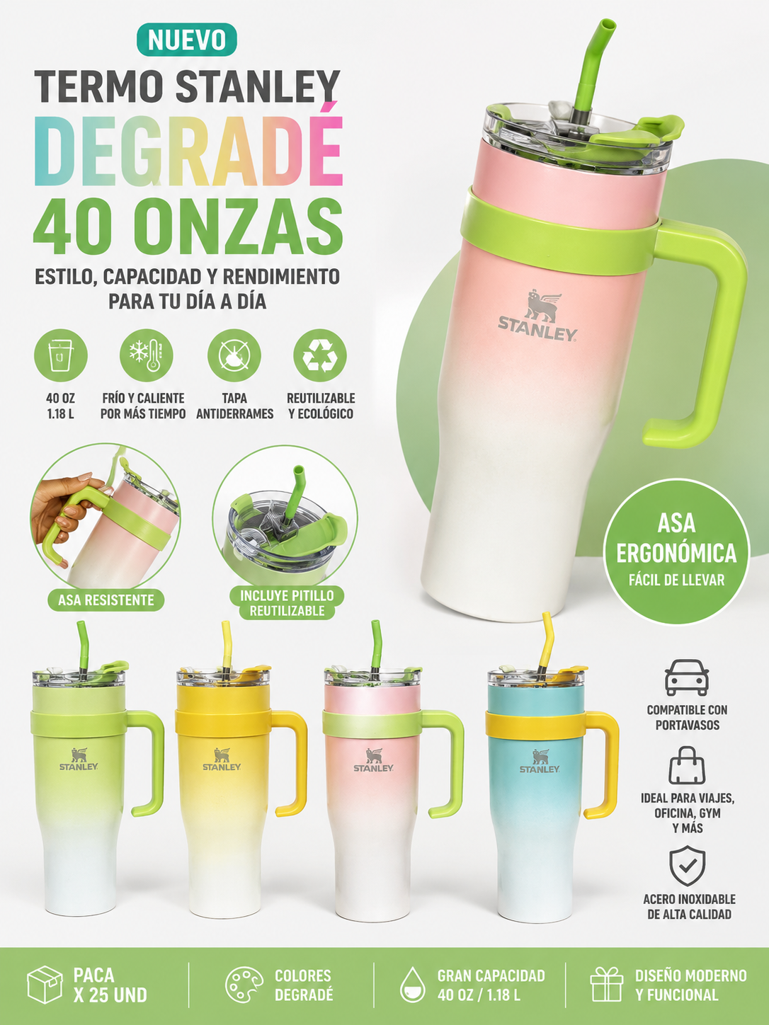 ✨ Termo Stanley Degradé 40 Oz (1.18L) – Estilo, Capacidad y Frescura Todo el Día ✨