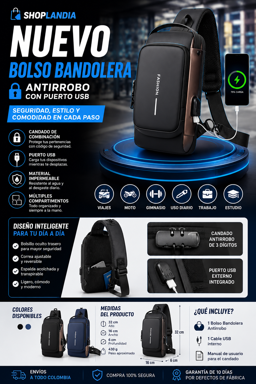 Bolso Bandolera Multifuncional para Hombre | Shoplandia