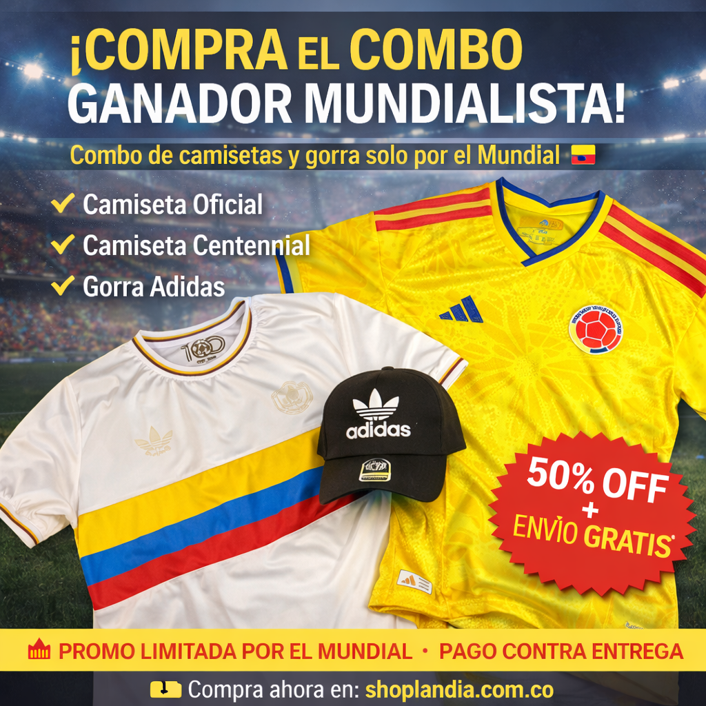 Combo Mundialista Oficial Colombia — Camiseta Oficial + Camiseta Centenario + Gorra Adidas | Edición Mundial 2026