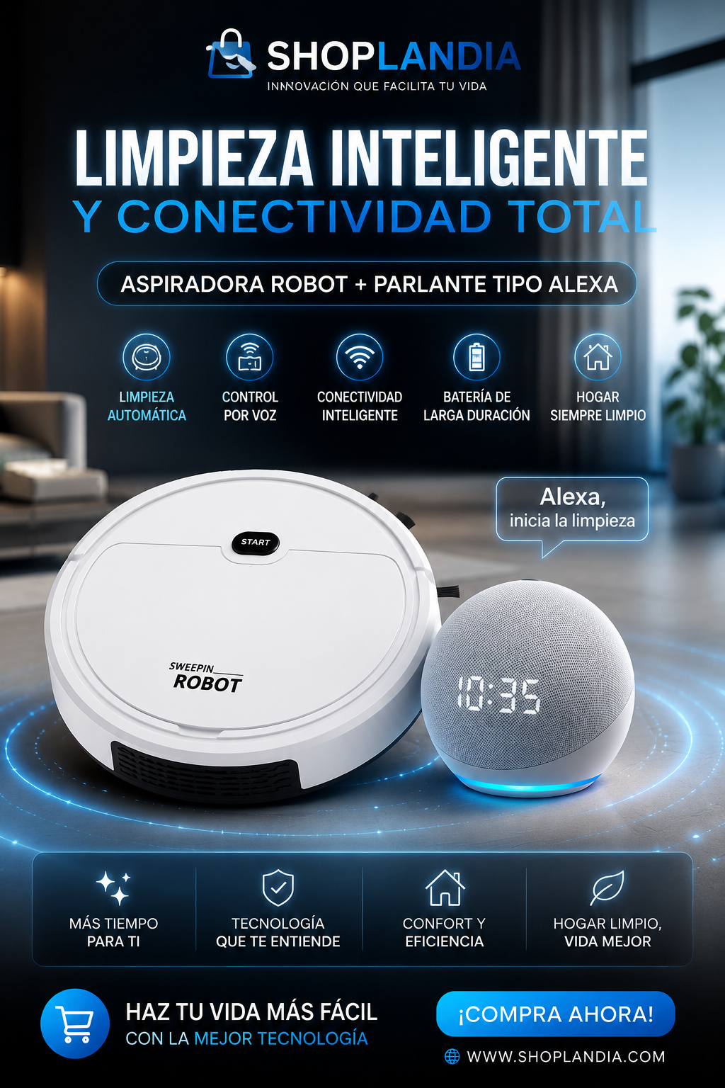 ASPIRADORA ROBOT+ PARLANTE TIPO ALEXA