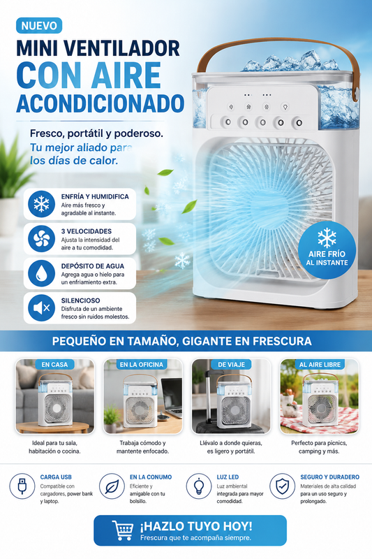 ❄️ Mini Ventilador con Aire Acondicionado