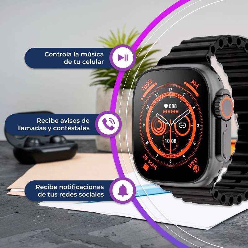 Reloj Inteligente T800 Ultra – Carga Rápida- Pantalla Táctil