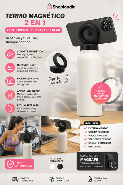 Termo Magnético 2 en 1 con Soporte 360° para Celular