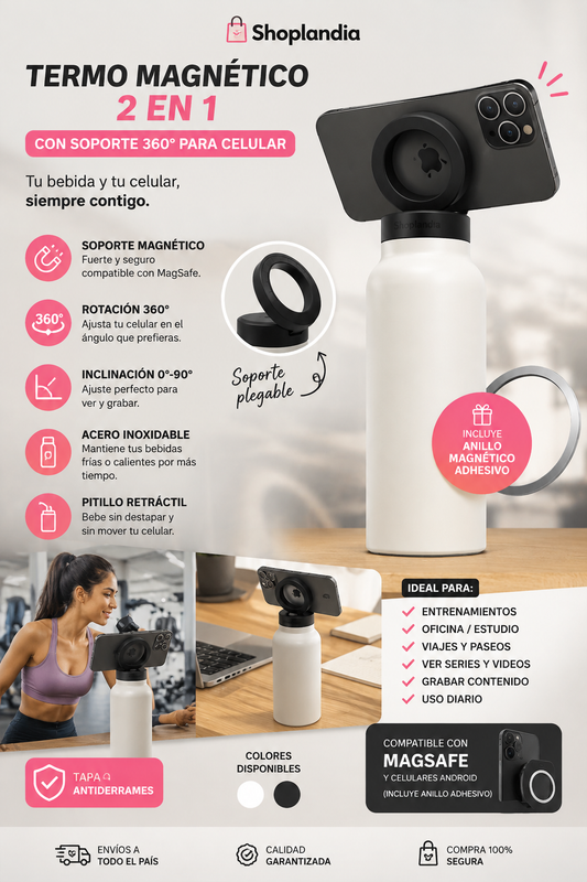Termo Magnético 2 en 1 con Soporte 360° para Celular
